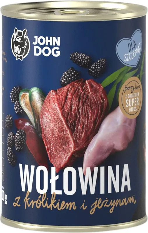 Nowość John Dog Berry Line Junior Karma z wołowiną i królikiem z jeżynami dla szczeniaka 400g
