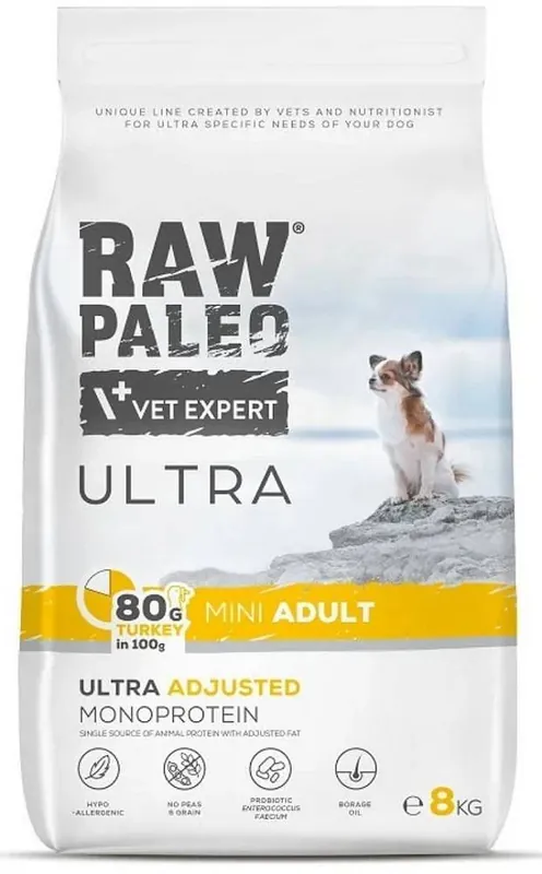 Łatwy zwrot VetExpert Raw Paleo Ultra Mini Adult Turkey Karma z indykiem dla psa 8kg