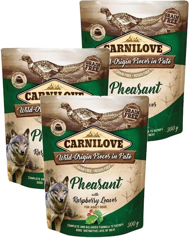 Bestseller Carnilove Pheasant&Raspberry Leaves Karma z bażanten dla psa SASZETKA 12x300g PAKIET