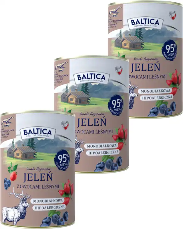 Dostępne od ręki Baltica Smaki Regionów Adult Karma z jeleniem i owocami leśnymi dla psa 12x400g PAKIET