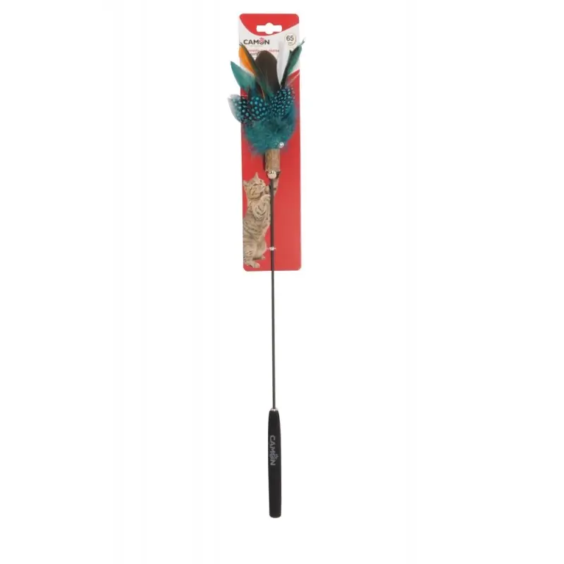 Dostępne od ręki CAMON Cat Toy - wędka 65cm pióra czarne z dzwonkiem