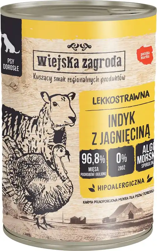 Ostatnie sztuki Wiejska Zagroda Karma z indykiem i jagnięciną dla psa 400g