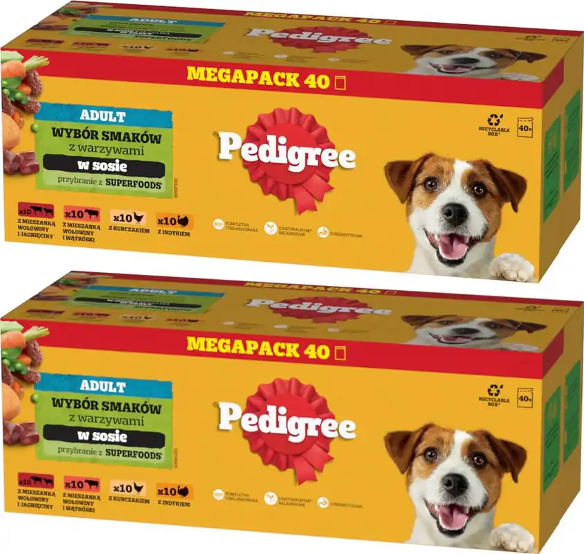 Do wyczerpania zapasów Pedigree Adult Wybór Smaków z warzywami Karma w sosie dla psa 2x(40x100g) PAKIET