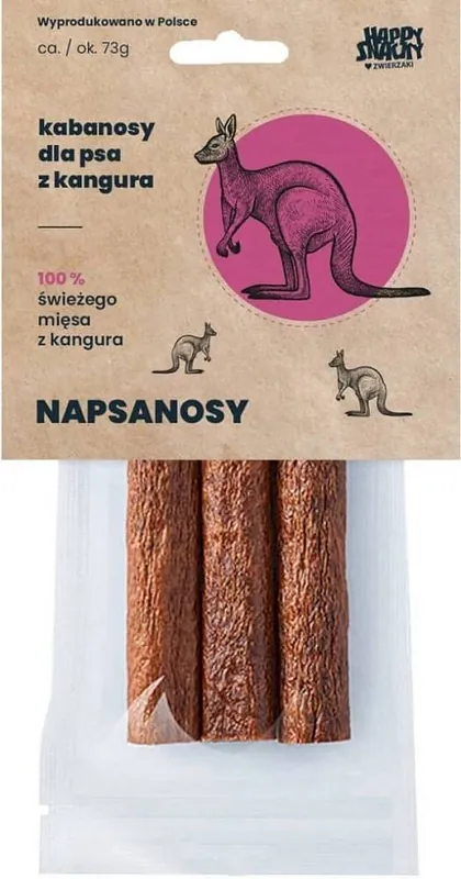 Dostępne od ręki Happy Snacky Napsanosy Przysmaki z kangura dla psa 3szt