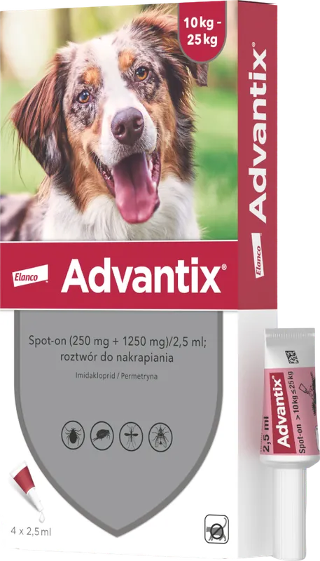 Taniej Elanco Advantix dla Psa 10-25kg Krople na kleszcze 2.5ml 4szt.