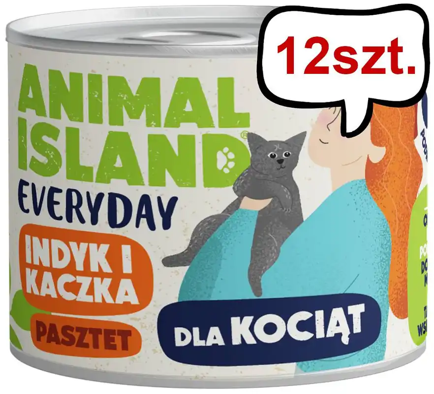 Cena promocyjna Animal Island Everyday Kitten Indyk i kaczka Mokra Karma dla kociąt op. 185g Pakiet 12szt.
