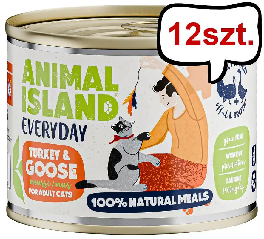 Wyjątkowa oferta Animal Island Everyday Turkey&Goose Mokra Karma dla kota op. 200g Pakiet 12szt.
