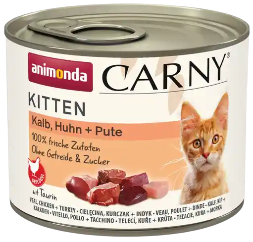 Bezpieczna płatność Animonda Carny Kitten Cielęcina z kurczakiem i indykiem Mokra Karma dla kociąt op. 200g
