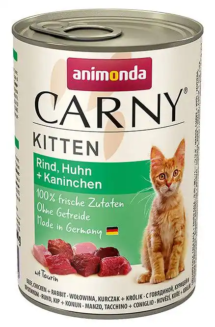 Do wyczerpania zapasów Animonda Carny Kitten Wołowina z kurczakiem i królikiem Mokra Karma dla kociąt op. 400g