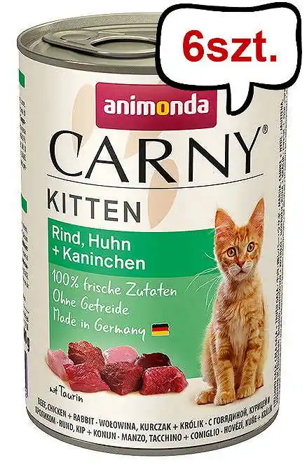 Hit cenowy Animonda Carny Kitten Wołowina z kurczakiem i królikiem Mokra Karma dla kociąt op. 400g Pakiet 6szt.