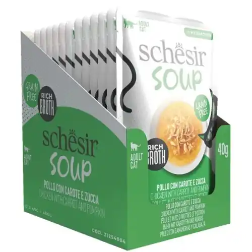 Schesir Soup Zupa Kurczak z dyni膮 Mokra karma dla kota Saszetki 12 x 40g Tani
