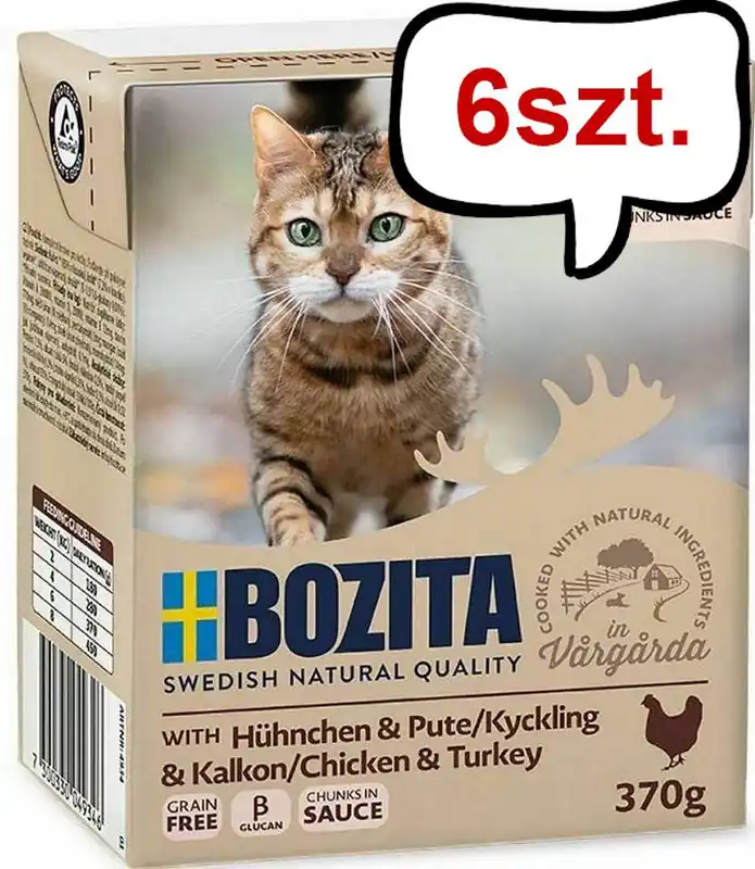 Bozita Adult Kurczak i indyk w sosie Mokra Karma dla kota op. 370g Pakiet 6szt. Do wyczerpania zapasów