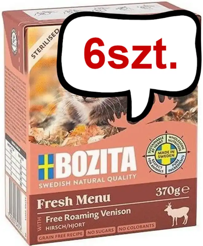 Najlepsza cena Bozita Adult Sterilised Dziczyzna w galaretce Mokra Karma dla kota op. 370g Pakiet 6szt.