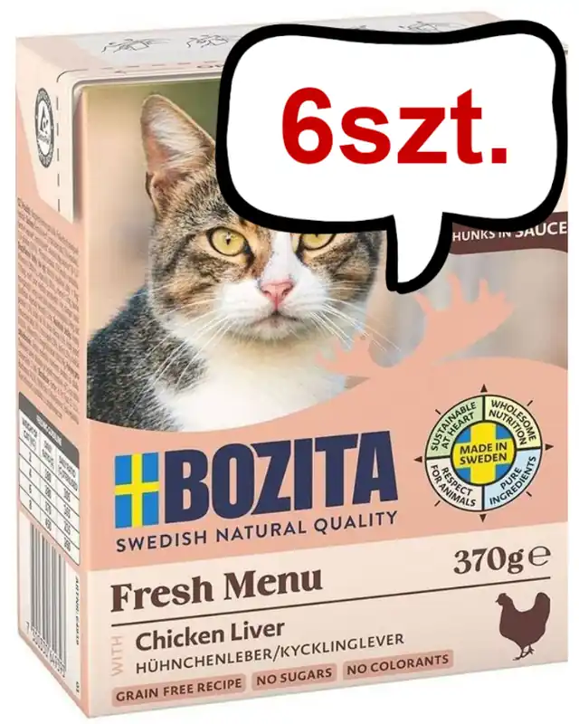 Bozita Adult Wątróbka z kurczaka w sosie Mokra Karma dla kota op. 370g Pakiet 6szt. Hit cenowy