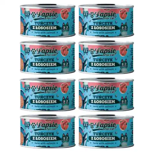 Zamów teraz 艁apsie mokra karma dla kota tu艅czyk z 艂ososiem w bulionie 8x 80g