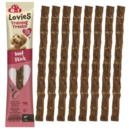 Cena promocyjna 8in1 Lovies pa艂eczka wo艂owa kabanos przysmak treningowy dla psa 90% mi臋sa 8x 15g