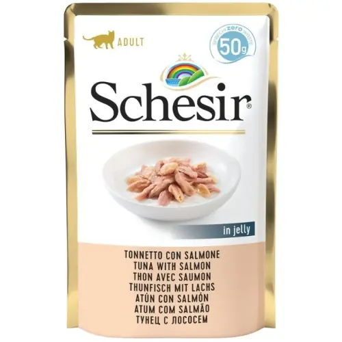 Schesir tu艅czyk 艂oso艣 w galaretce mokra karma dla kota saszetka 50 g Najlepsza cena