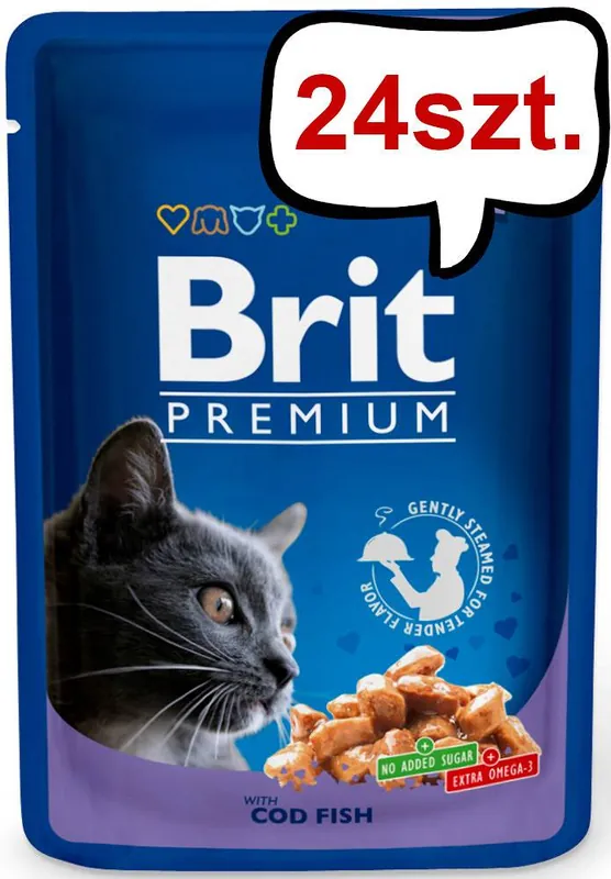 Do wyczerpania zapasów Brit Premium Adult dorsz (Cod Fish) w sosie Mokra Karma dla kota op. 100g Pakiet 24szt.
