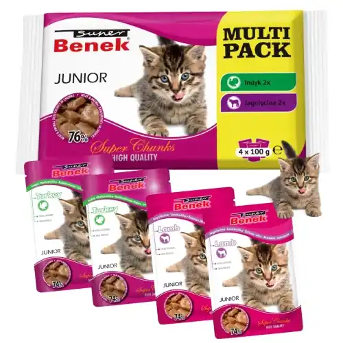 Benek Super Chunks Junior mokra karma dla kota saszetki 4x100g Rabat
