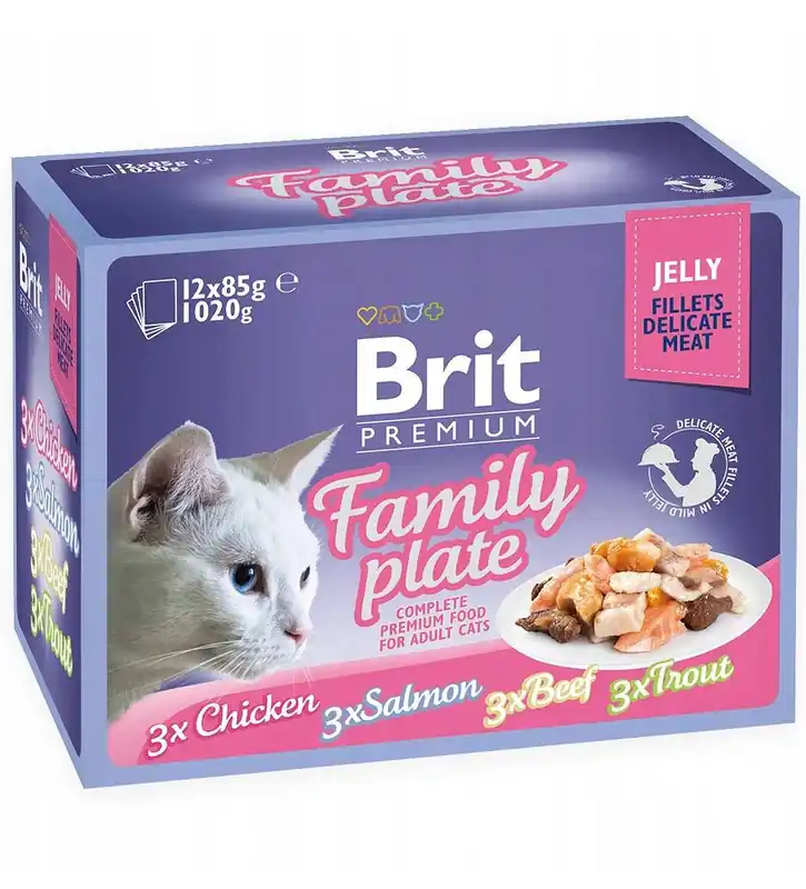 Nowy Brit Premium Adult Family Plate Fillets in jelly Mokra Karma dla kota op. 12x85g
