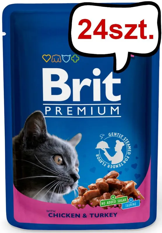 Wybór klientów Brit Premium Adult Kurczak i indyk w sosie Mokra Karma dla kota op. 100g Pakiet 24szt.