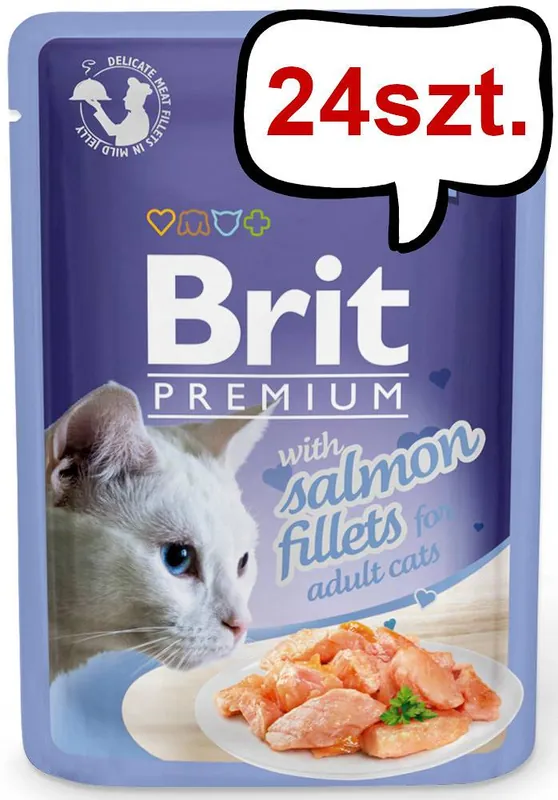 Wyjątkowa oferta Brit Premium Adult Salmon Fillets JELLY Mokra Karma dla kota op. 85g PAKIET 24szt.