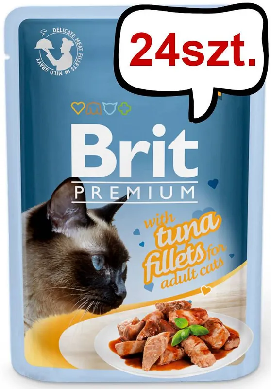 Wysoka jakość Brit Premium Adult Tuna Fillets GRAVY Mokra Karma dla kota op. 85g PAKIET 24szt.