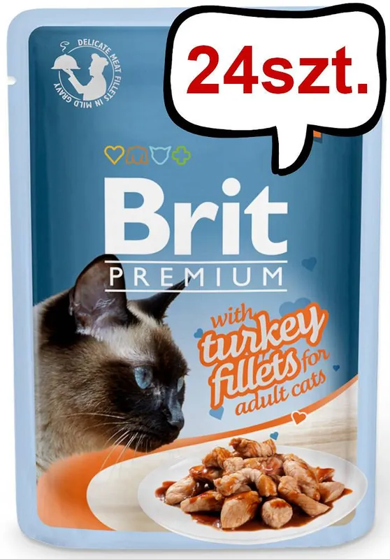 Hit sprzedaży Brit Premium Adult Turkey Fillets GRAVY Mokra Karma dla kota op. 85g PAKIET 24szt.