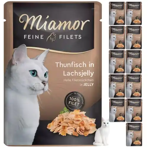 Miamor Feine Filets tu艅czyk w galaretce 艂ososiowej karma dla kota 12x100 g Nowość