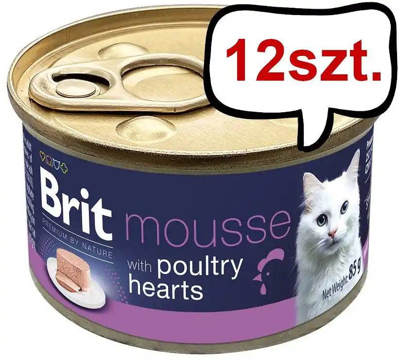 Niska cena Brit Premium by Nature Cat Mousse Poultry heart Mokra Karma dla kota op. 85g Pakiet 12szt.
