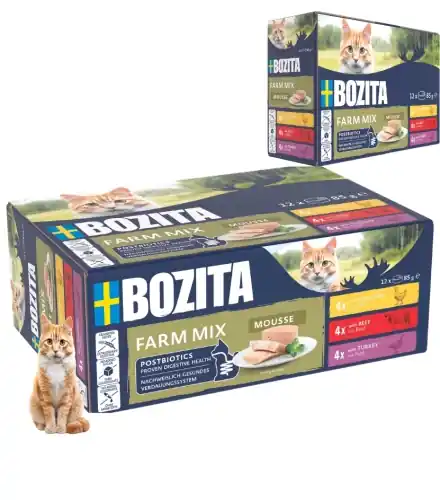 BOZITA Mousse Farm Mix mus dla kota kurczak wo艂owina indyk 12 x 85 g Promocja