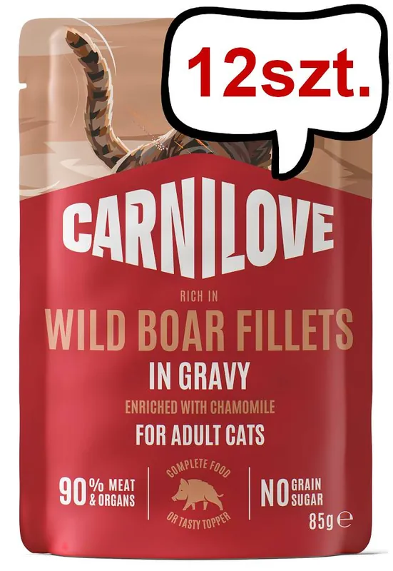 Wyprzedaż Carnilove Cat Adult Wild Boar Fillets in Gravy Mokra Karma dla kota op. 85g Pakiet 12szt.