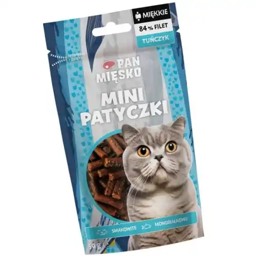 Nowy Pan Mi臋sko Mi臋kkie przysmaki dla kota MINI RYBNE PATYCZKI TU艃CZYK 50g