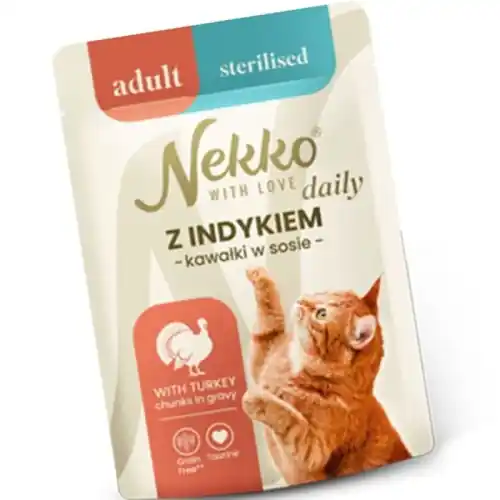 Nekko Daily Saszetka dla kota Adult Sterilised Indyk kawa艂ki w sosie 85g Bezpieczne zakupy