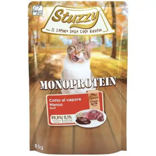 Niska cena Stuzzy Monoprotein Wo艂owina 85g Mokra karma dla kota Bez zb贸偶 Alergik Mi臋so