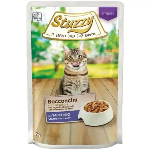 Stuzzy Bocconcini Sterilized Karma mokra dla kota Indyk w sosie 85g Hit sprzedaży