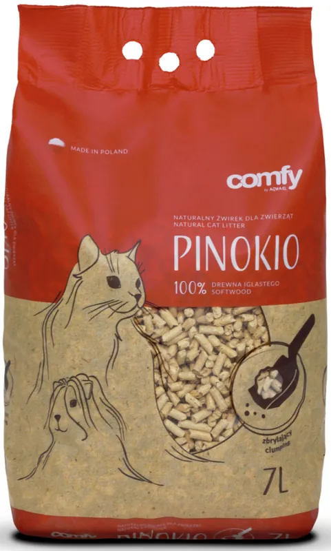 Zniżka Comfy Żwirek Drzewny Zbrylający Pinokio dla zwierząt domowych op. 7l