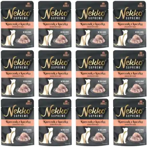 Nekko Supreme Adult Mokra karma dla kota Kurczak z kaczk膮 bulion 12 x 70g Ostatnie sztuki