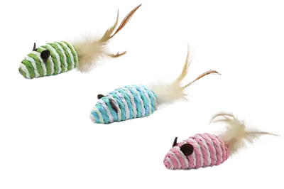 Szybka wysyłka Bubu Pets Mysz ze sznurka naturalnego z piórkiem dla kota mix kolorów rozm. 7cm nr kat. PT0139 WYPRZEDAŻ