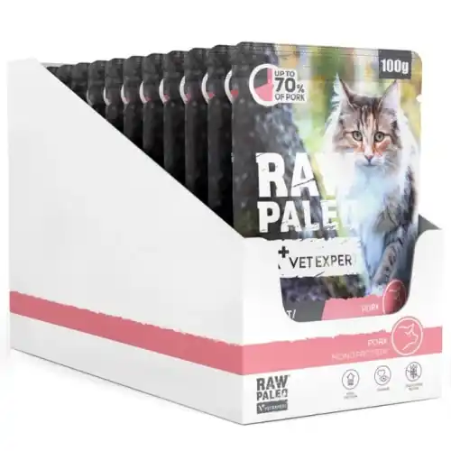Raw Paleo Adult Sterilised Cat Pork 12 x 100g Monoproteinowa Wieprzowina Zniżka