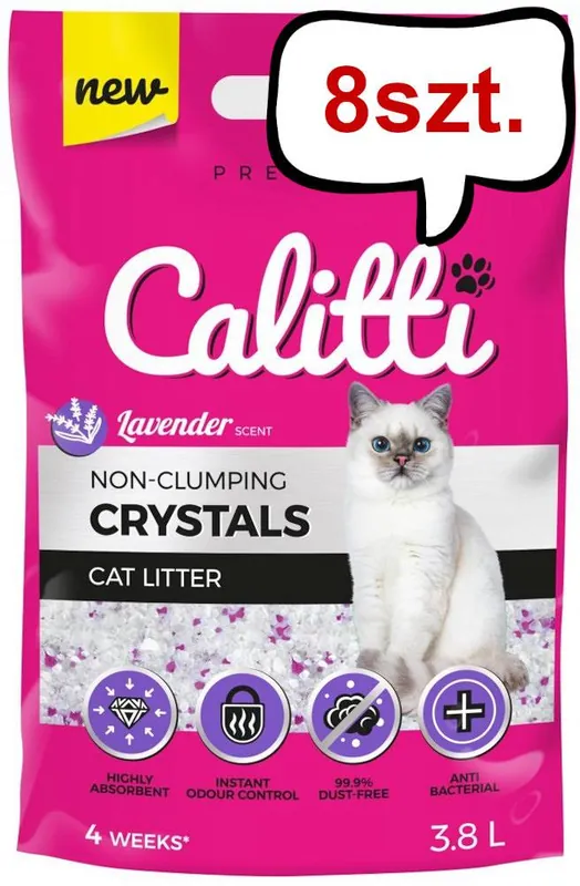 Calitti Crystal Żwirek silikonowy zapach lawenda dla kota poj. 3,8l Pakiet 8szt. Nowy