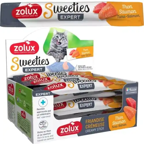 Zolux Sweeties kremowy przysmak dla kota z tu艅czykiem i 艂ososiem 48 x 14g Łatwy zwrot