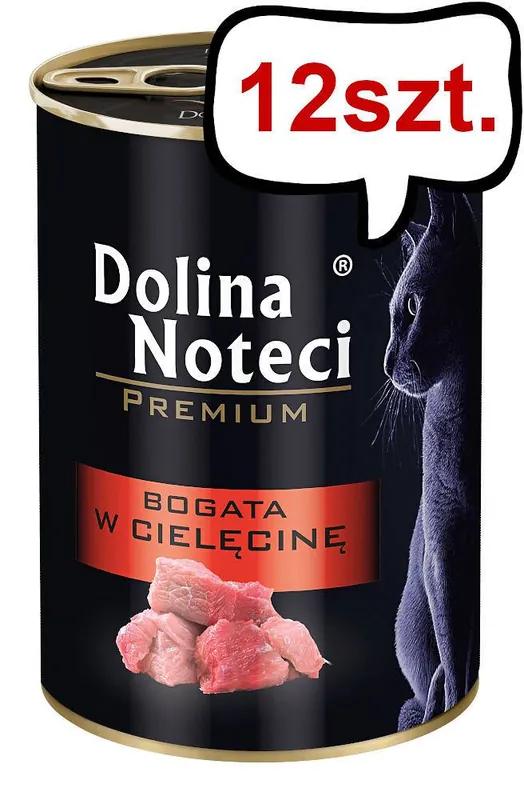 Super okazja Dolina Noteci Premium Bogata w Cielęcinę Mokra Karma dla kota op. 400g Pakiet 12szt.