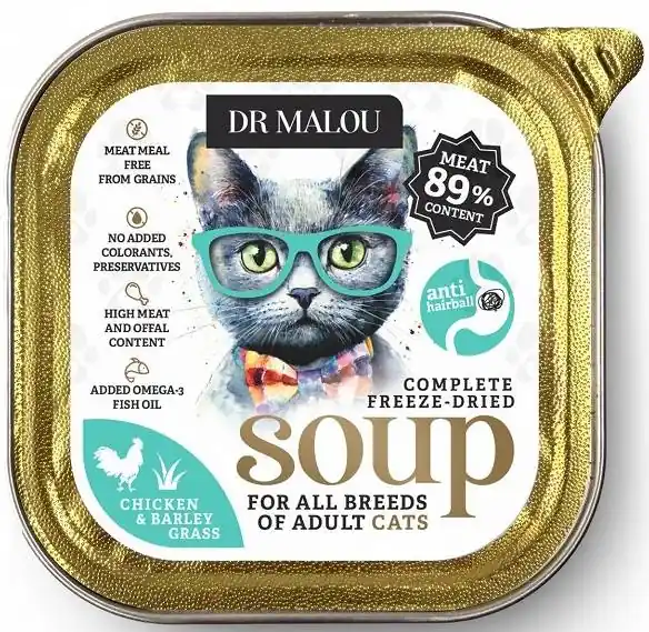 Zniżka Dr Malou Soup Chicken&Barley Grass Liofilizowana Karma dla kota op. 12g