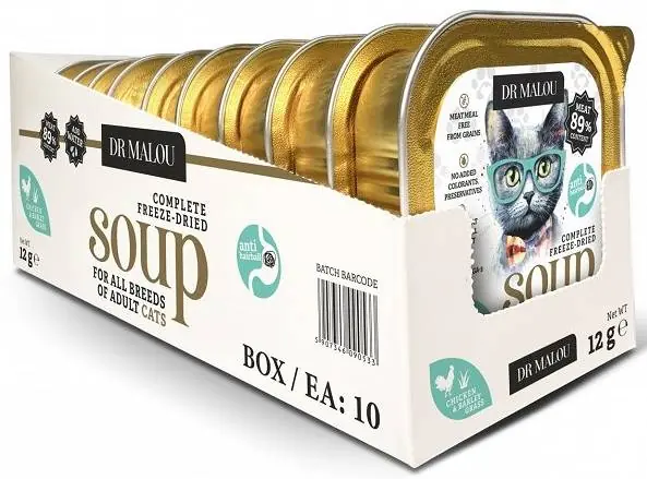 Wybór klientów Dr Malou Soup Chicken&Barley Grass Liofilizowana Karma dla kota op. 12g Pakiet 10szt.