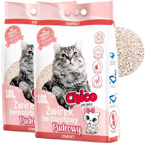 Chico Compact Pudrowy 偶wirek bentonitowy zbrylaj膮cy dla kota 2x 10L Hit cenowy