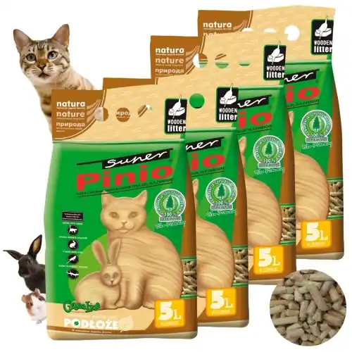 Super Pinio pellet 偶wirek drewniany dla kota kr贸lika gryzoni ptak贸w 4x 5L Oferta