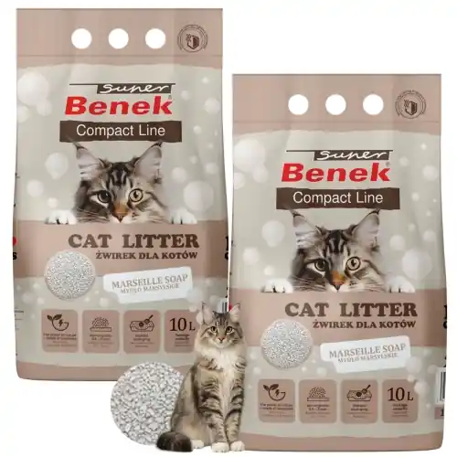 Zniżka Super Benek Compact 偶wirek bentonit dla kota myd艂o marsylskie zestaw 2x10L