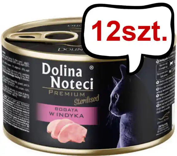 Szybka wysyłka Dolina Noteci Premium Sterilised Bogata w Indyka Mokra Karma dla kota op. 185g Pakiet 12szt.
