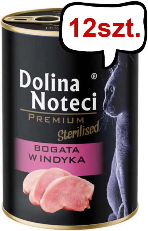 Nie przegap Dolina Noteci Premium Sterilised Bogata w Indyka Mokra Karma dla kota op. 400g Pakiet 12szt.